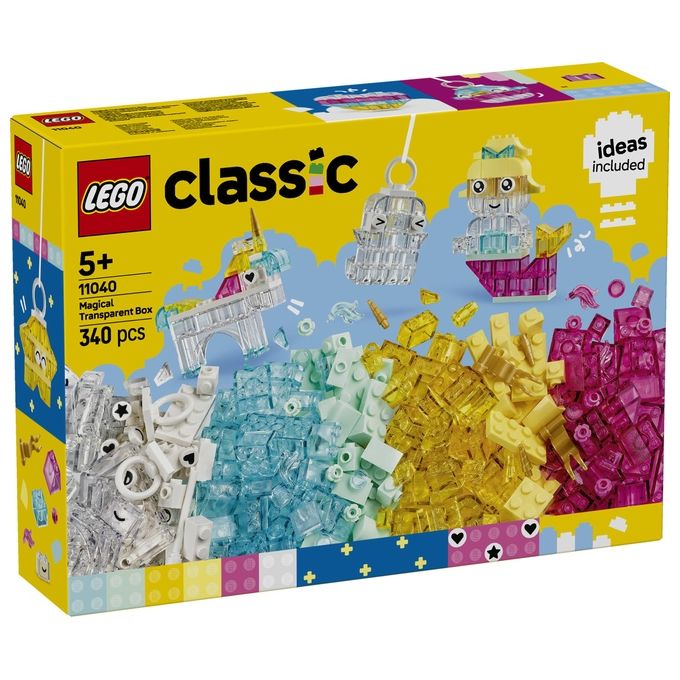 LEGO Classic Scatola Magica Trasparente - Mattoncini Colorati e Clip Portachiavi - Crea Unicorni Giocattolo Draghi Uccelli e altre Figure Kit Arti e Mestieri per Bambine e Bambini da 5 Anni - 11040