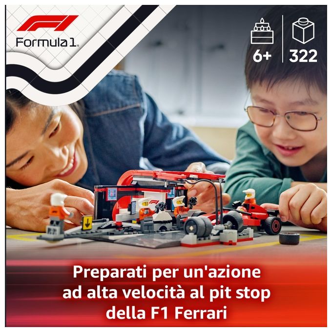 Lego 60443 City Formula 1 Set da Costruzione Pit Stop e Meccanici con Monoposto Ferrari F1 322 Pezzi 5 Minifigure eta' 6+