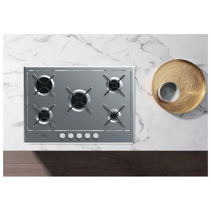 Whirlpool GMA 7514-IXL Piano Cottura a Gas 5 Zone iXelium Griglie in Ghisa 73 cm Acciaio Inox