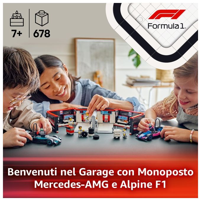 LEGO City Formula 1 Garage con monoposto Mercedes-AMG e Alpine F1 60444