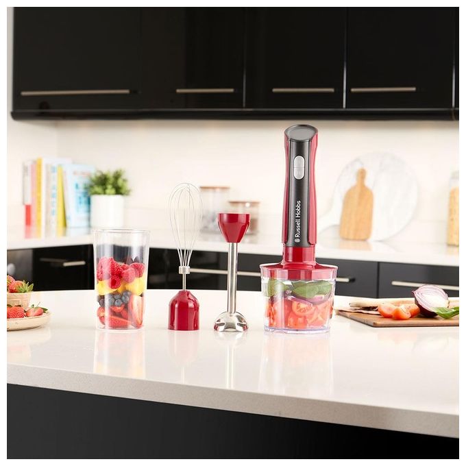 Russell Hobbs 27140-56 Frullatore ad Immersione Minipimer Potenza 500 Watt Accessori Frusta e Tritatutto colore Rosso
