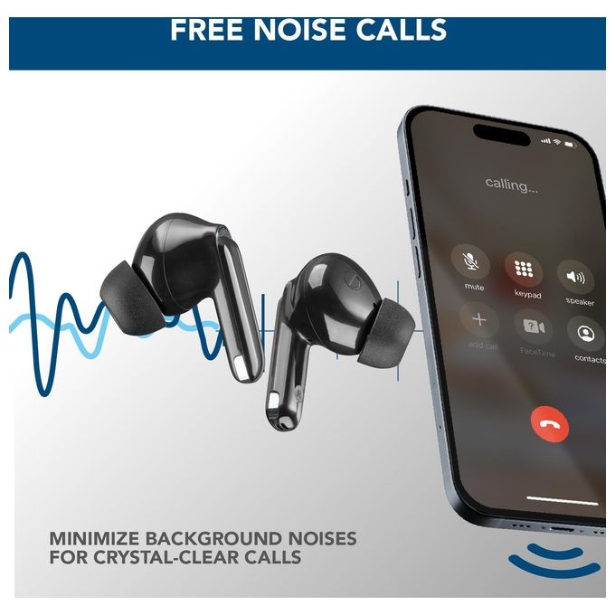 Cellular Line ECLIPSE Auricolari In-Ear Wireless con Custodia di Ricarica Bluetooth con Tecnologia ANC ed ENC Playtime Totale 18 Ore Nero