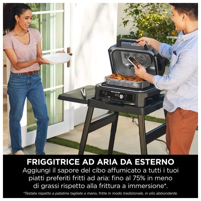 Ninja OG901EU Woodfire Pro Connect XL Barbecue Elettrico Griglia Affumicatore Friggitrice ad Aria 7 in 1 Controllo con App Termometro Digitale Pellet Woodfire Resistente alle Intemperie Nero