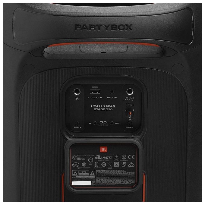 JBL Partybox Stage 320 Party Speaker Portatile Pro Sound Light Show 18 Ore di Batteria IPX4 Nero