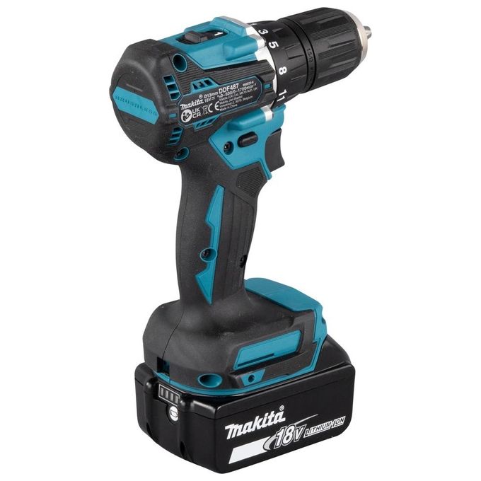 Makita DDF487RFE3 Trapano Avvitatore con 3 Batterie Incluse, Carica Batterie Incluso e Valigetta