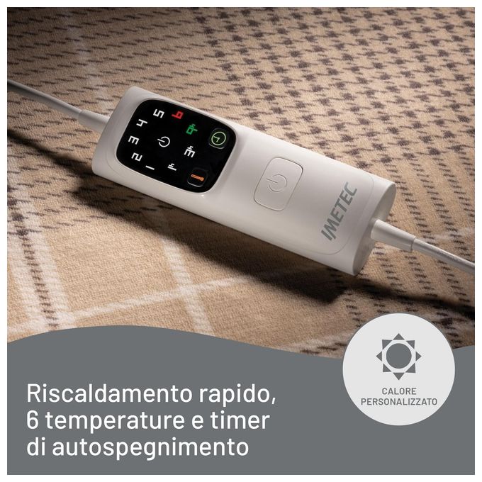 Imetec Adapto Elegance Plaid riscaldabile 180 x 140 cm tessuto morbido Velvet Double Face Risparmio energetico 6 temperature Lavabile