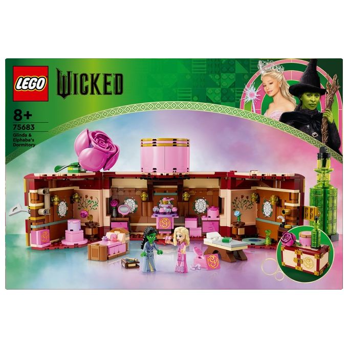 LEGO Wicked 75683 - Dormitorio di Glinda and Elphaba, Set da 740 pezzi con Minidoll Day and Night, Accessori, Valigetta Decorativa, Eta' 8+