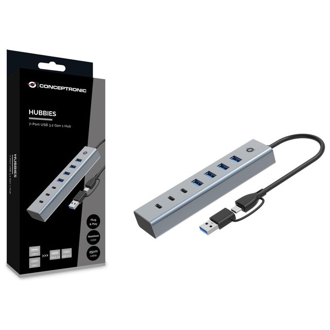 Conceptronic HUBBIES20G Hub di Interfaccia Usb 3.2 Gen 1 (3.1 Gen 1) Type-c 5000 Mbit-s Grigio