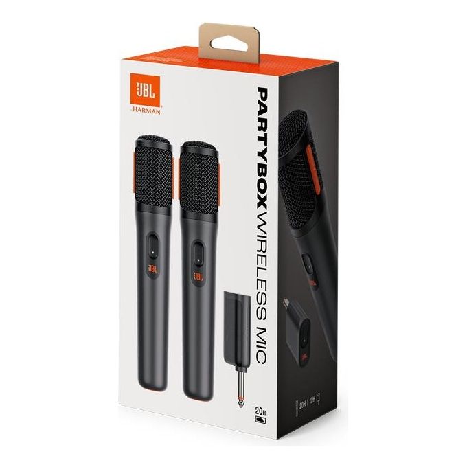 JBL Wireless Microphone Set con 2 Microfoni Wireless e Ricevitore Wireless UHF a 2 Canali Ricaricabile Pattern Polare Cardioide Compatibili con Diffusori PartyBox Incluse Batterie AA Nero