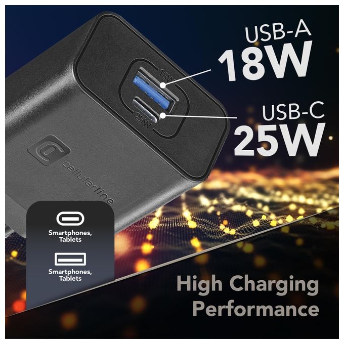 Cellular Line Dual Super Fast Charger 25W Caricabatterie Usb