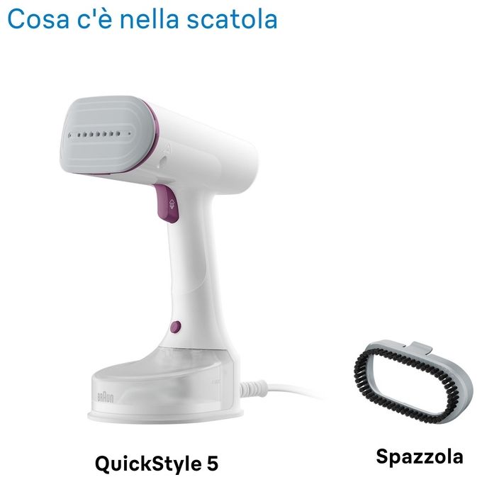 Braun QuickStyle 5 GS5011PU Stiratore Verticale con la Prima Piastra al Mondo con Tecnologia Dual FreeGlide 3D Riscaldamento Rapido 1200W Bianco-Viola