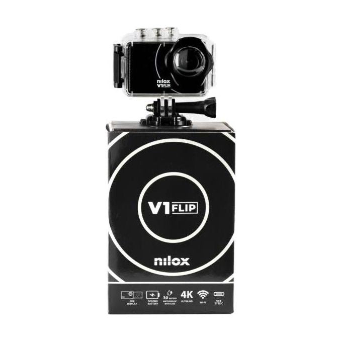 NILOX SPORT - Action Cam 4K V1 FLIP con flip display Body Waterproof, Touch Screen e Remote control
