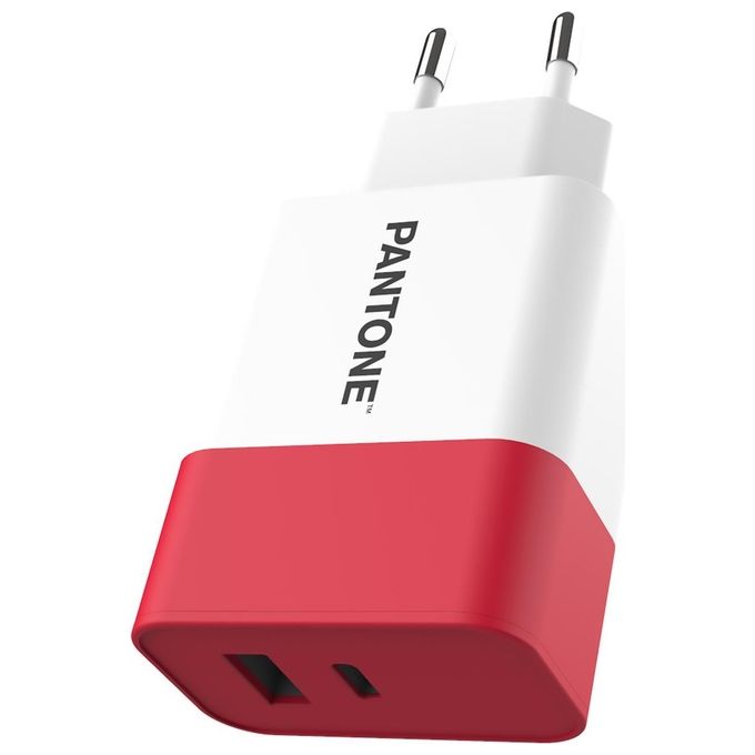 Celly, Caricabatterie da Rete Pantone, Carica Fino a 2 Dispositivi, con 1 Porta USB-A e 1 Porta USB-C e Tecnologia Power Delivery, Compatibilita' Universale, Ricarica Sicura e Veloce, Rosso