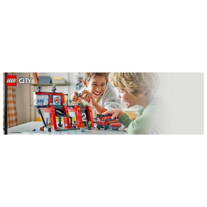 LEGO City 60414 Caserma dei Pompieri e Autopompa con Camion Giocattolo, 6 Minifigure, Cane e Accessori, Gioco per Bambini 6+