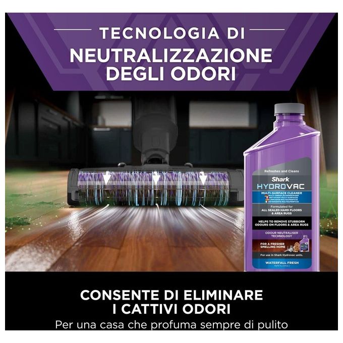 Shark WD210EU HydroVac Aspirapolvere e Lavapavimenti senza filo con Spazzola Antimicrobica e Liquido Multisuperficie Grigio