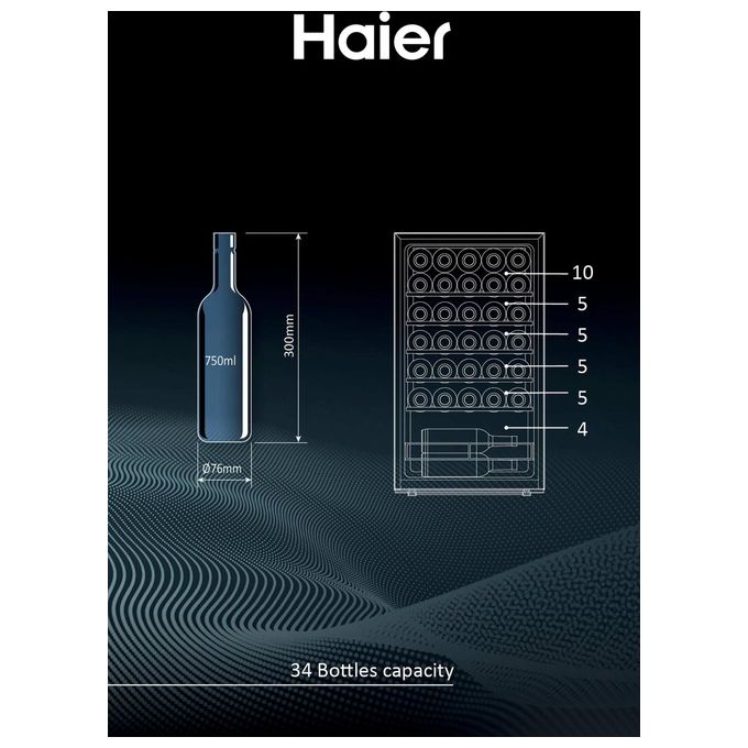 Haier Wine Bank 50 Serie 3 HWS34GGH1 Cantinetta Vino con Compressore Libera Installazione Nero 34 Bottiglie