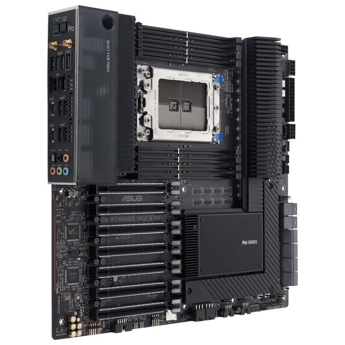 ASUS Pro WS WRX80E-SAGE SE WIFI Scheda Madre, EATX, AMD WRX80, Socket sWRX8, 8 Slot DIMM DDR4, 7 x PCIe 4.0, 3 x M.2, 8 x SATA, Intel WiFi 6, 10Gb LAN, Realtek 7.1 Surround, USB-C 3.2 Gen 2x2, Nero