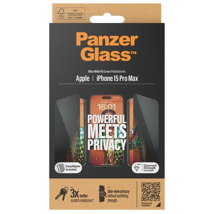 PanzerGlass Apple iPhone 15 Pro Max 6.7'' Side-View Privacy Screen Protector Ultra-Wide Fit Clear