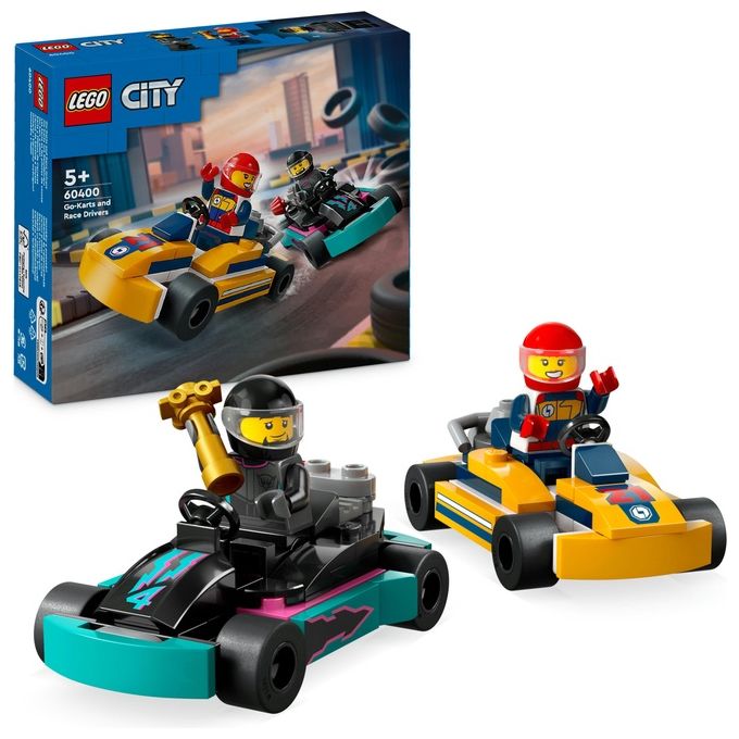 LEGO City 60400 Go-Kart e Piloti 60400-LEGO Modellini da Costruire di Mini Go Kart da Corsa Veicoli Giocattolo per Bambini di 5+ Anni