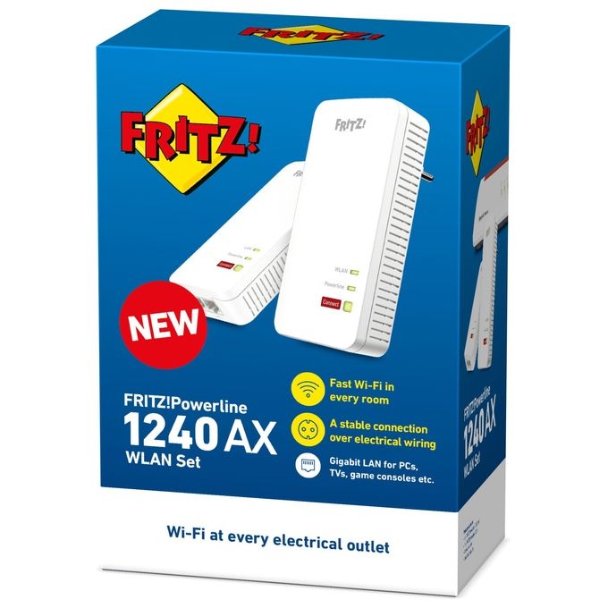 Fritz! Powerline 1240 AX WLAN Set 1200 Mbit-s Collegamento ethernet LAN Wi-Fi Bianco 2 Pezzi