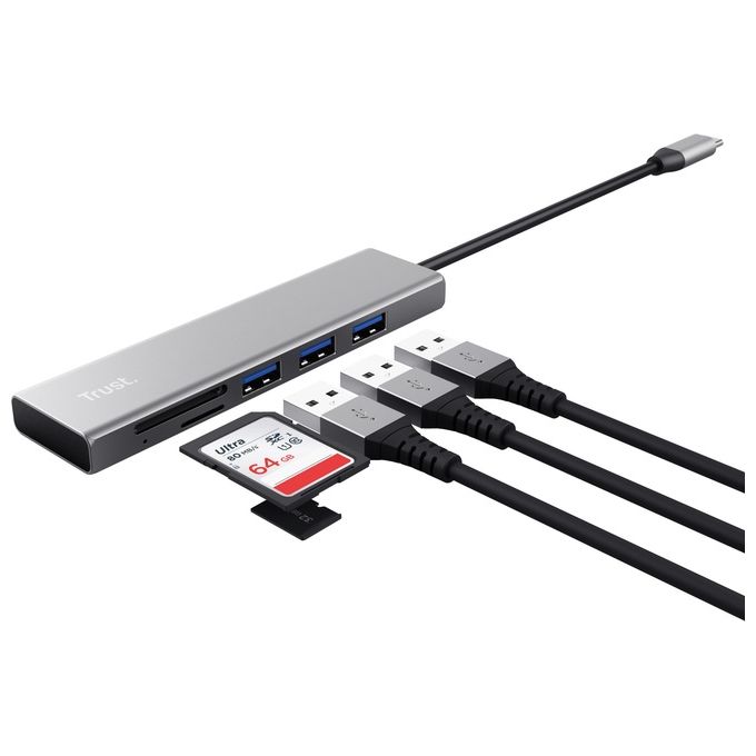 Trust Halyx Lettore di Schede Rapido Usb-C Hub e Card Reader