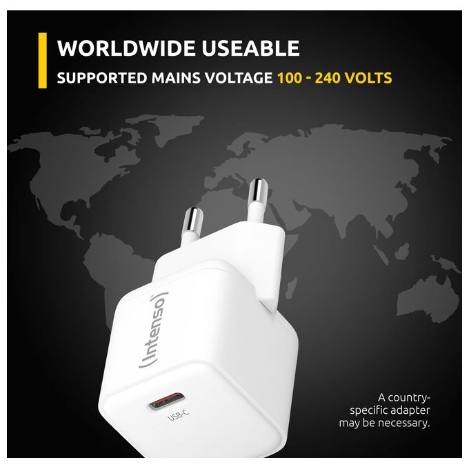 Intenso Power Adapter W30C GaN Alimentatore USB-C da 30 Watt e Tecnologia GaN Bianco