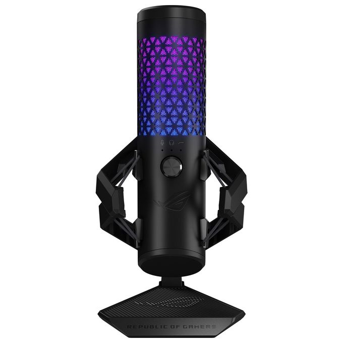 ASUS ROG Carnyx RGB Microfono USB a condensatore da 25mm Gaming, Streaming, Podcast, 192kHz-24-bit, Cardioide, Filtro passa-alto-pop integrato, Disattivazione Audio One-touch, Aura Sync RGB, Nero