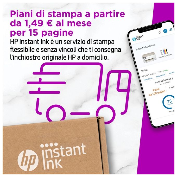 HP, Envy Inspire 7224e, Stampante All-in-One, Wireless Colore, Instant Ink
