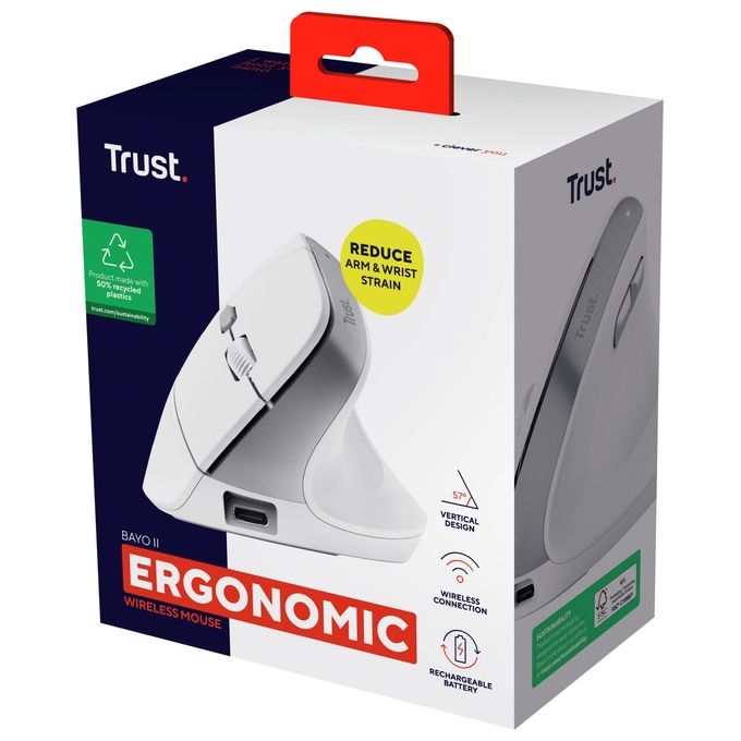 Trust Bayo II Mouse Ufficio Mano Destra RF Wireless Ottico 2400 DPI Bianco
