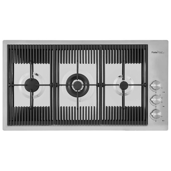 Foster 7680 000 Linea Milanello Piano Cottura a Gas  3 Zone Griglie in Ghisa 87 cm Acciaio Inox