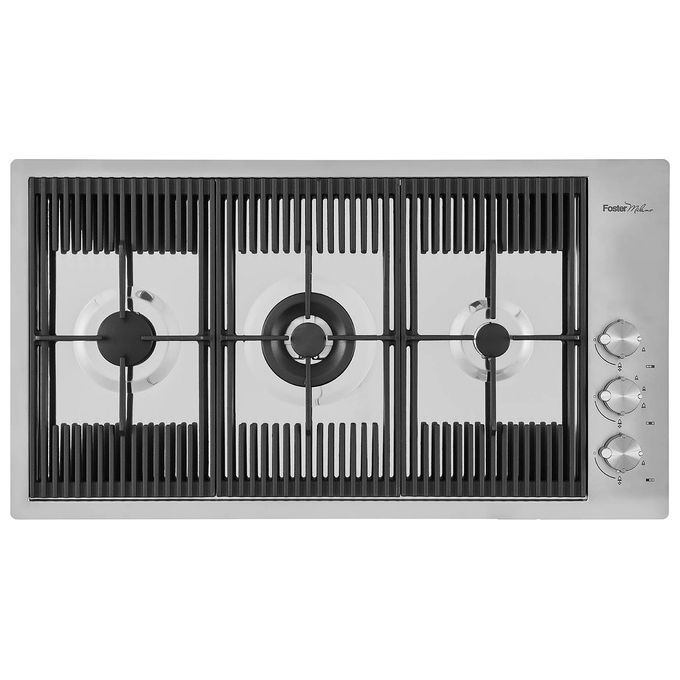 Foster 7680 000 Linea Milanello Piano Cottura a Gas  3 Zone Griglie in Ghisa 87 cm Acciaio Inox