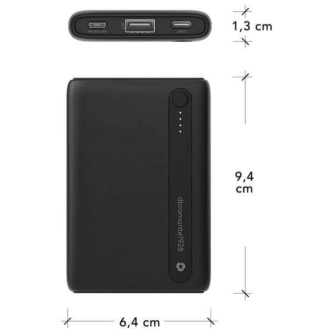 DBrramante1928 Power Bank Re-Charge Polimeri di Litio 5000 Mah Nero