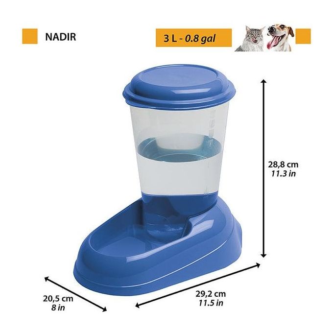 Ferplast Distributore d'acqua per cani e gatti NADIR Beverino 3 Litri per animali cani taglia piccola e media, Serbatoio trasparente con coperchio, Robusta plastica, Fondo antiscivolo, 29,2 x 20,2 x h 28,8 cm Bianco