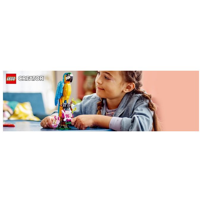 LEGO Creator 31136 Pappagallo Esotico 31136-LEGO Set 3 in 1 con Pesce e Rana Animali Giocattolo Giochi Creativi per Bambini da 7 Anni
