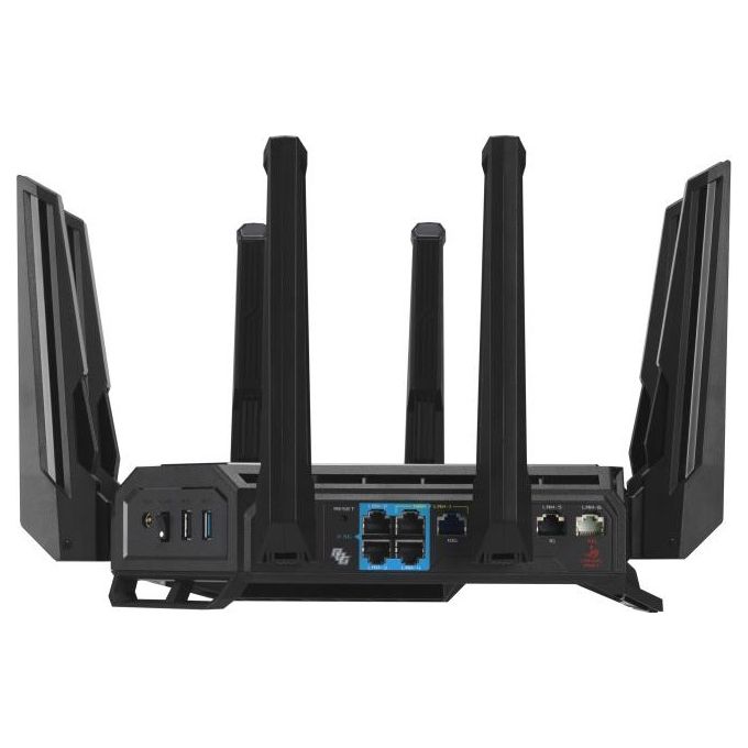 ASUS ROG Rapture GT-BE98 Router WiFi 7 Quad Band 320 MHz 4096-QAM Multi-link Doppie porte 10G WAN di backup Sicurezza di Rete supporto AiMesh Nero
