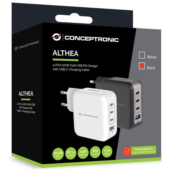 Conceptronic Althea18B 4-Port 100W Gan Usb Pd Charger