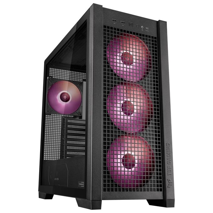 ASUS TUF GAMING GT302 TG ARGB Black Case Gaming E-ATX Mid Tower Pannelli Laterali intercambiabili Mesh Vetro Temperato 4 ventole ARGB preinstallate da 140 x 28 mm Nero