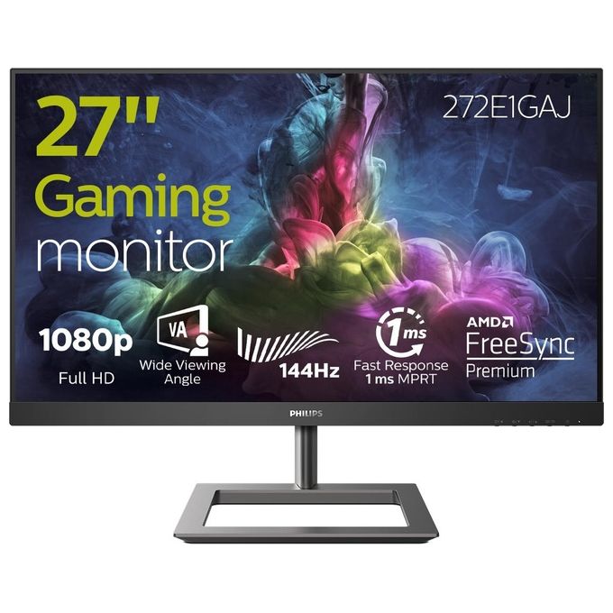 Philips 272E1GAJ Monitor Gaming 27'', 144 hz, 1ms, AMD Freesync Premium, Full HD, HD, HDMI, Display Port, Casse Audio Integrate, Protezione Occhi, 350cd-m2, Mega Infinity Contrast, Vesa