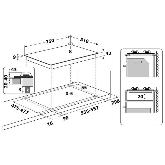 Hotpoint Ariston FTGHL 751 D-IX-HA Piano Cottura a Gas 5 Zone Griglie in Ghisa 75 cm Acciaio Inox
