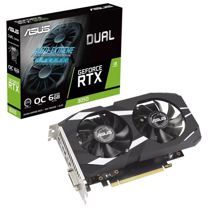 ASUS DUAL NVIDIA GeForce RTX 3050 OC Edition Scheda Video 6 GB GDDR6, Multiprocessore Streaming NVIDIA Ampere, Resistenza alla Polvere IP5X, Auto-Extreme, GPU Tweak III, Nero, DUAL-RTX3050-O6G
