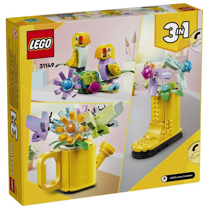 LEGO Creator 31149 3in1 Innaffiatoio con Fiori Finti Trasformabile in Stivale o in 2 Uccelli con Trespolo, Giochi per Bambini 8+