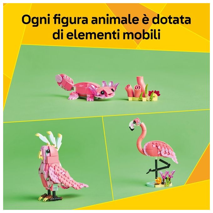LEGO Creator 3 in 1 Animali Selvatici: Fenicottero Rosa Giocattolo - Si Trasforma in Uccello Cacatua o in Axolotl - Animali da Costruire per Bambini e Bambine da 8 Anni - Regalo di Compleanno 31170