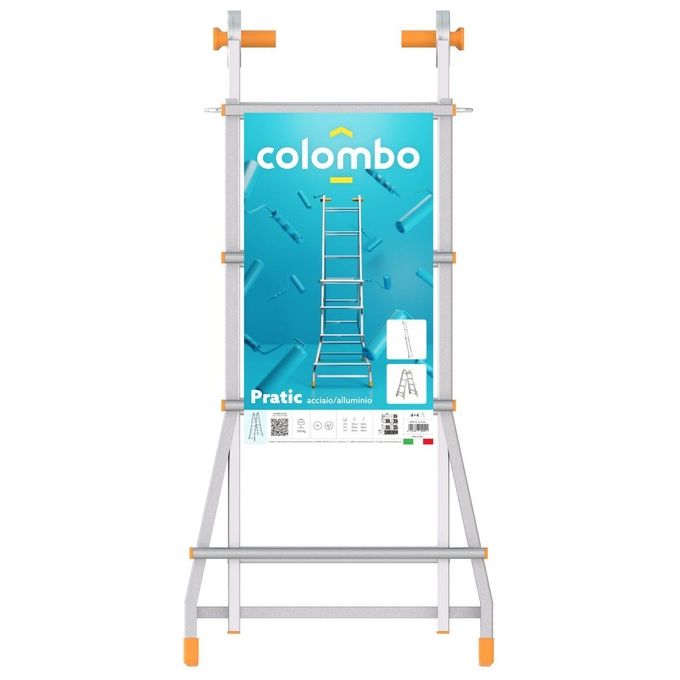 Colombo Scala PRATIC 4+4 In Acciaio-Alluminio Altezza Massima 3,7 M Gradini Zigrinati Piedini Antisdrucciolevoli