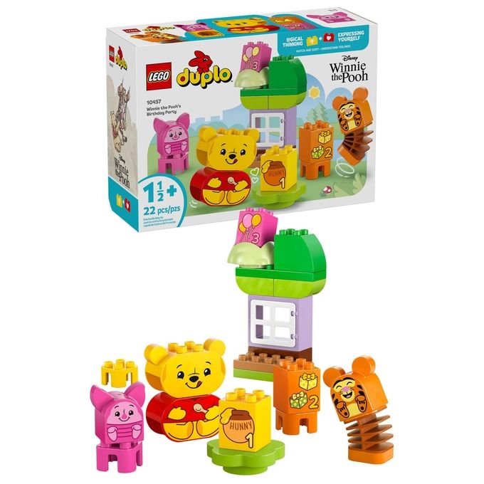 LEGO DUPLO - Disney Festa di Compleanno di Winnie the Pooh - Giocattolo Educativo con Personaggi con Doppio Volto e Casa sull'Albero Giochi Didattici per Bambini e Bambine da 18 Mesi in su - 10457