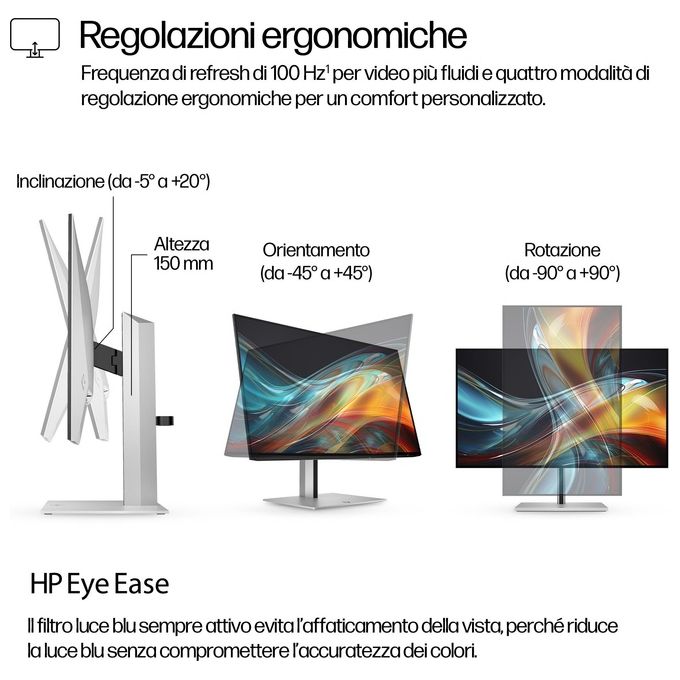 HP Series 7 Pro 724pf Monitor PC 23.8'' 1920x1080 Pixel Full HD Nero-Argento
