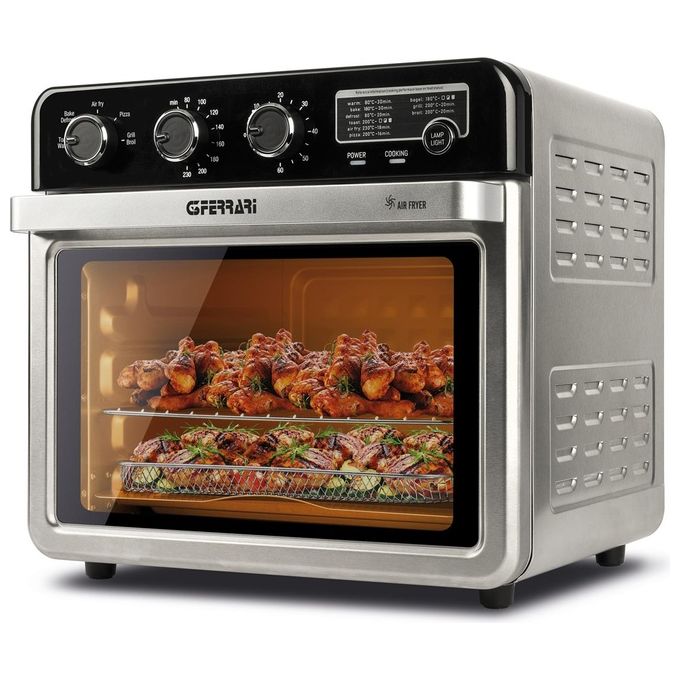 G3 Ferrari G10221 Forno Air Fryer Multifunzione 32 L, 2000 W, 5 Programmi di Cottura, 6 Resistenze, Temperatura Regolabile fino a 230 °C, Display con Timer, Accessori Inox Senza BPA-PFOA, Nero-Argento