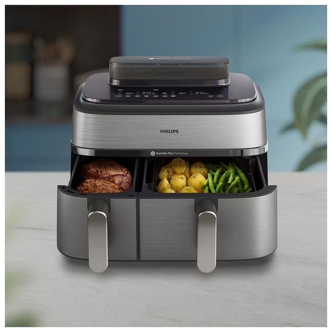 [ComeNuovo] Philips Airfryer Serie 5000 Friggitrice ad aria con doppio cestello 9.0 Litri e cottura a vapore