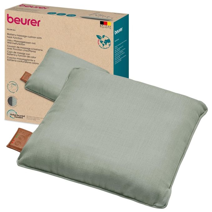 Beurer MG 139 – Cuscino massaggiante a batteria, massaggio Shiatsu con 4 testine rotanti, funzione calore 2 livelli, autonomia fino a 2 h, Rivestimento lavabile, Menta