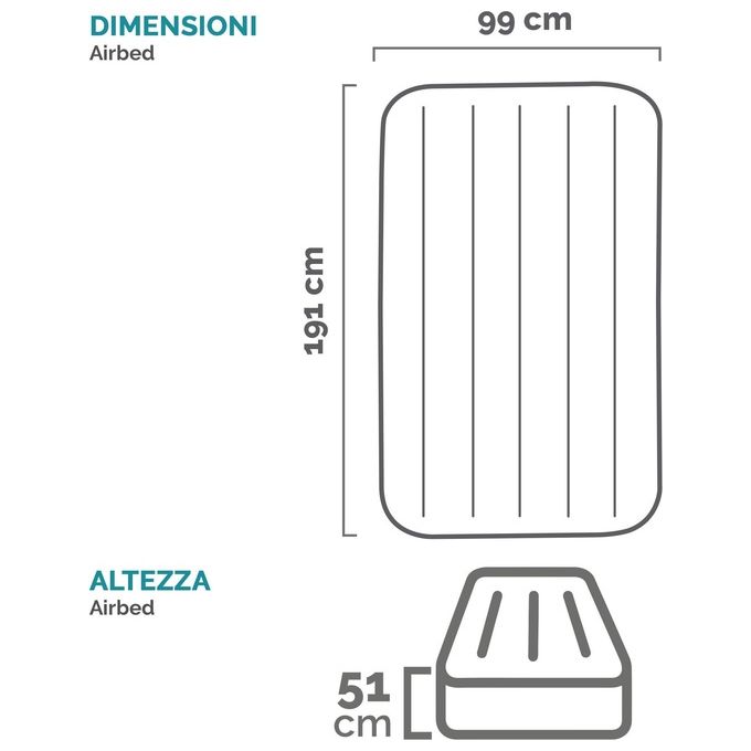Intex 64162ND Materasso Dura-Beam Prime Comfort Singolo con Pompa Elettrica Incorporata 99x191x51 cm Singolo Versione 2023