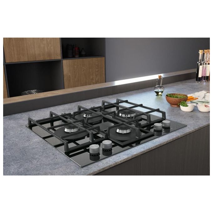 Hotpoint HAGS 61F-BK Piano Cottura a Gas in  Vetroceramica 4 Zone My Menu Flame Control 9 livelli di potenza Griglie in ghisa 60 cm Nero